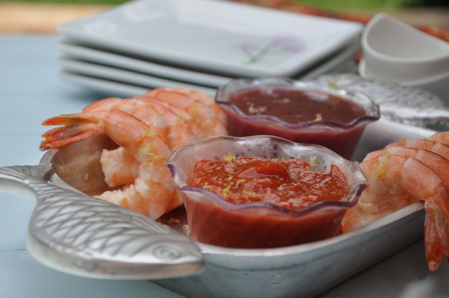 Shrimp cocktail sauces: Traditional spicy & Raspberry-radish