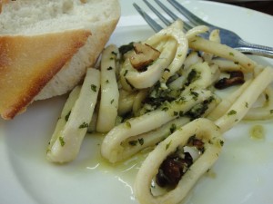 Calamari with garlic and toasted walnuts