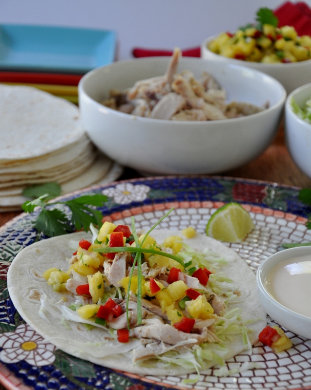 Chicken tacos with pineapple pepper salsa