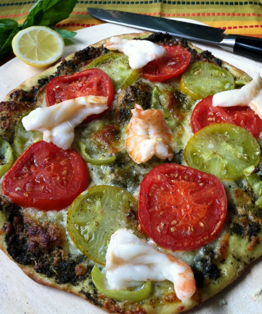 Gulf shrimp and heirloom tomato pizza