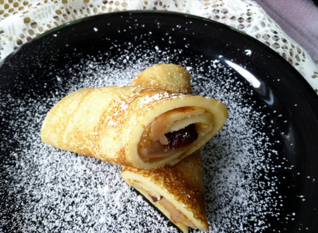 Baked Apples and Roasted Chestnut Puree Crepes