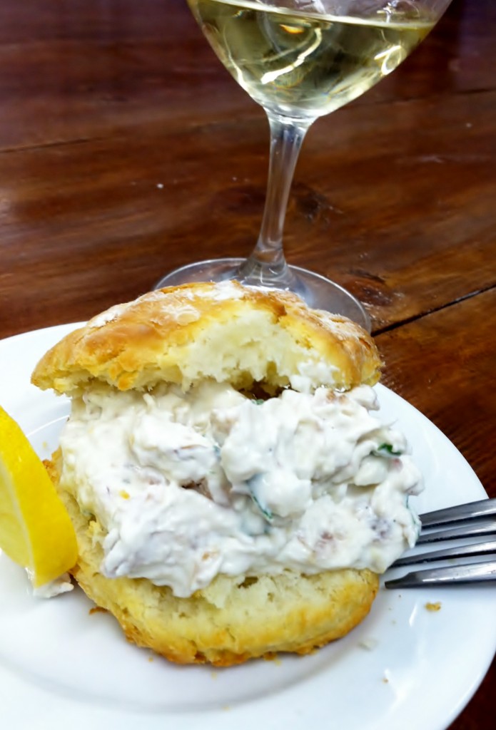 smoked trout on buttermilk biscuit
