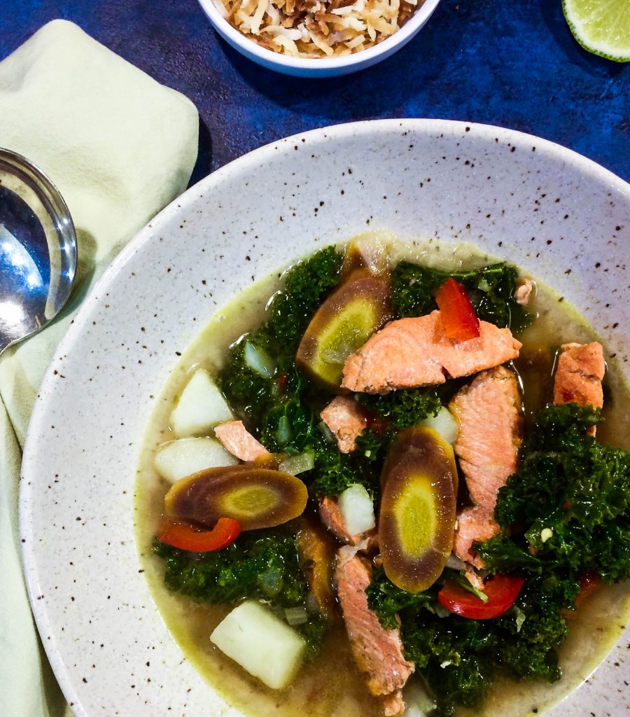 Salmon Kale Curry Soup